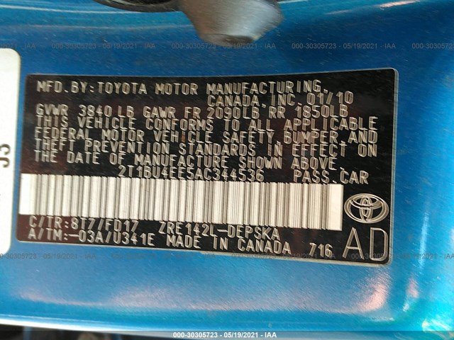 Photo 8 VIN: 2T1BU4EE5AC344536 - TOYOTA COROLLA 