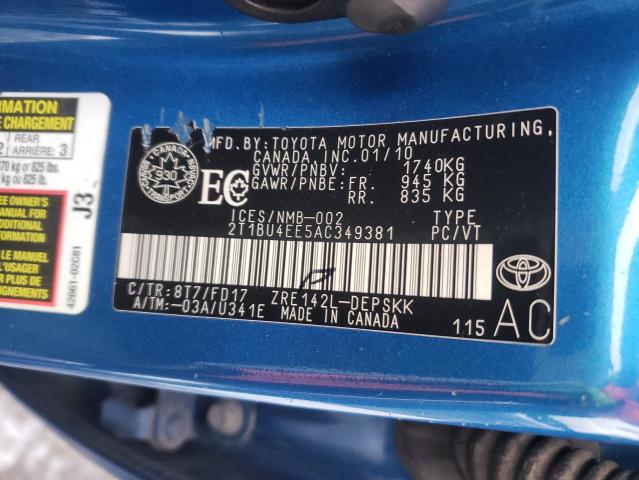 Photo 12 VIN: 2T1BU4EE5AC349381 - TOYOTA COROLLA BA 