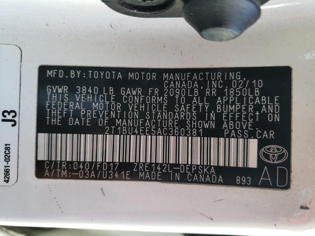 Photo 9 VIN: 2T1BU4EE5AC360381 - TOYOTA COROLLA BA 