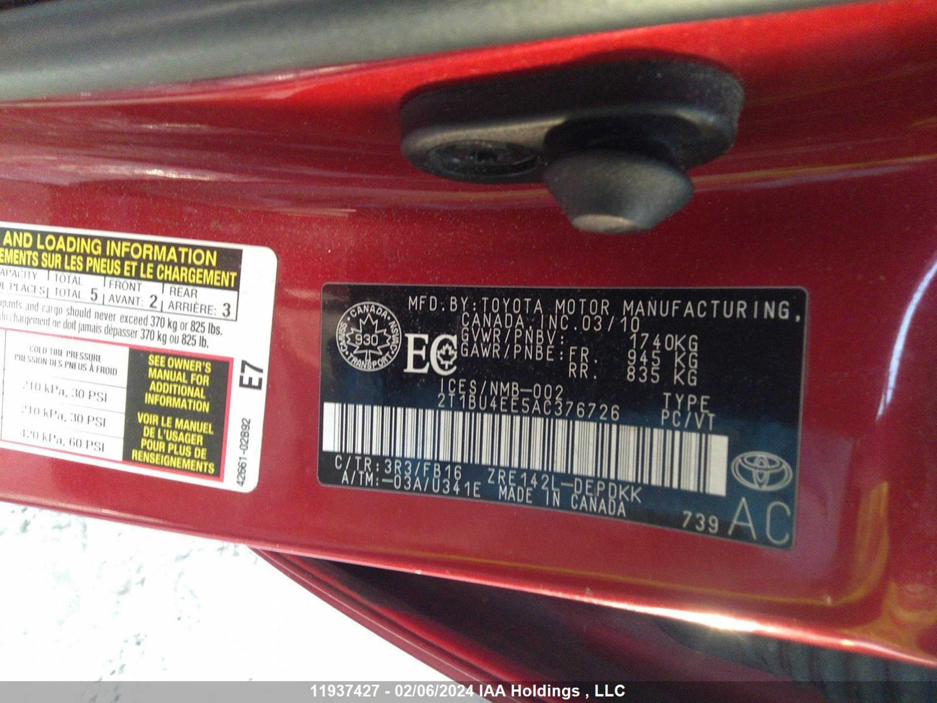 Photo 8 VIN: 2T1BU4EE5AC376726 - TOYOTA COROLLA 