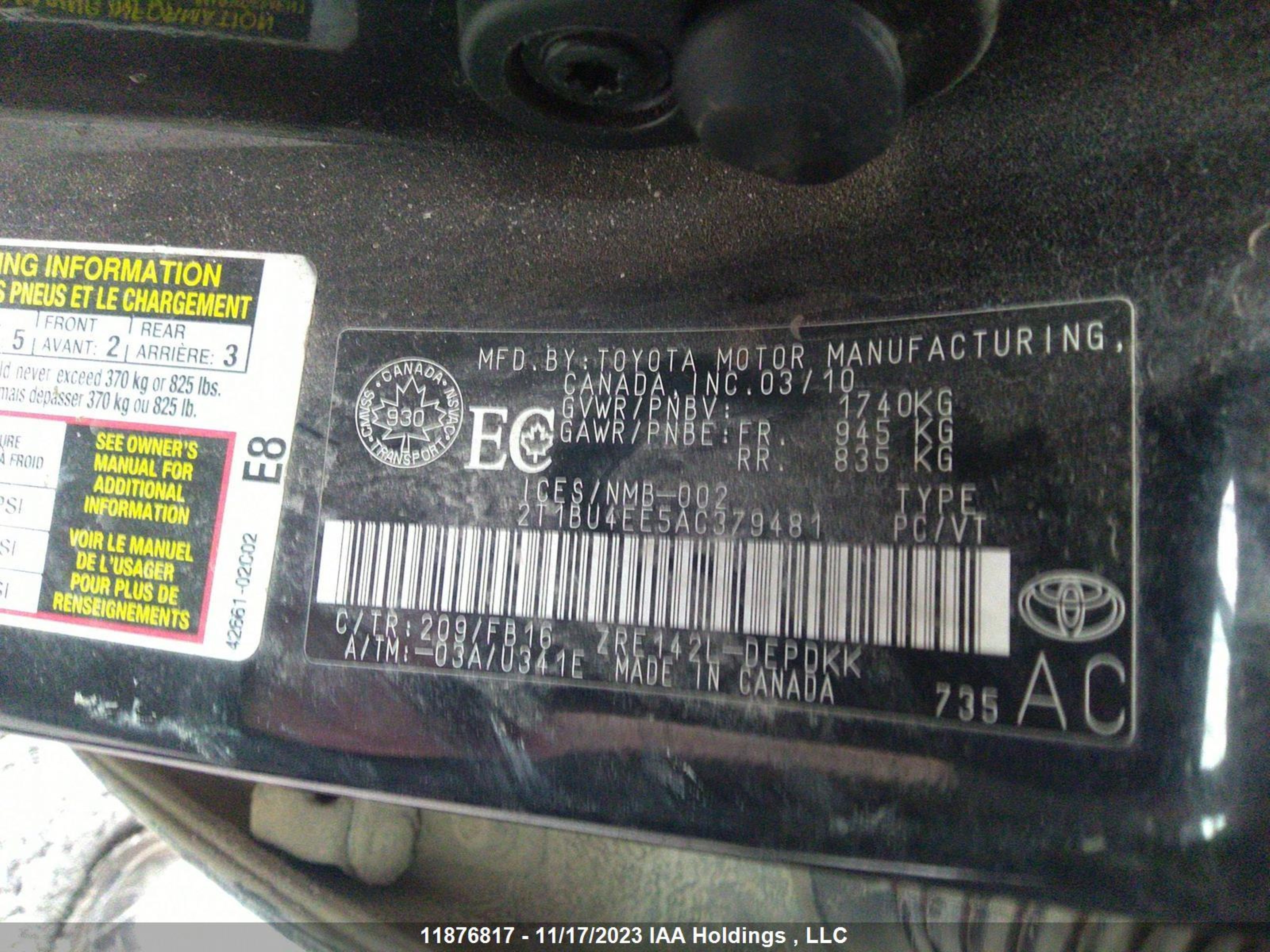 Photo 8 VIN: 2T1BU4EE5AC379481 - TOYOTA COROLLA 