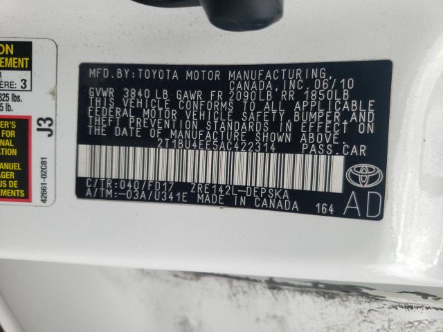 Photo 9 VIN: 2T1BU4EE5AC422314 - TOYOTA COROLLA BA 