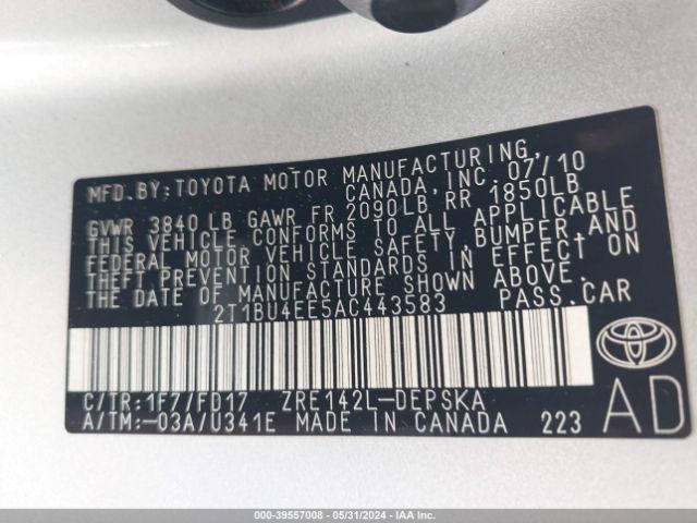 Photo 8 VIN: 2T1BU4EE5AC443583 - TOYOTA COROLLA 