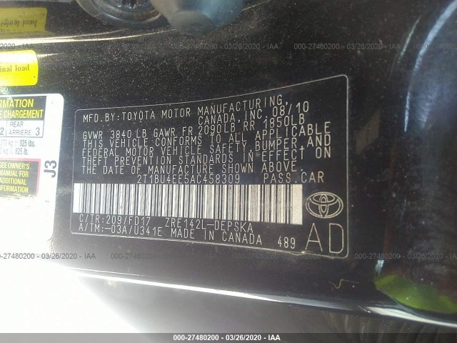 Photo 8 VIN: 2T1BU4EE5AC458309 - TOYOTA COROLLA 