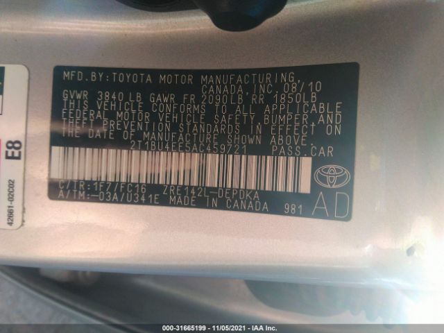 Photo 8 VIN: 2T1BU4EE5AC459721 - TOYOTA COROLLA 