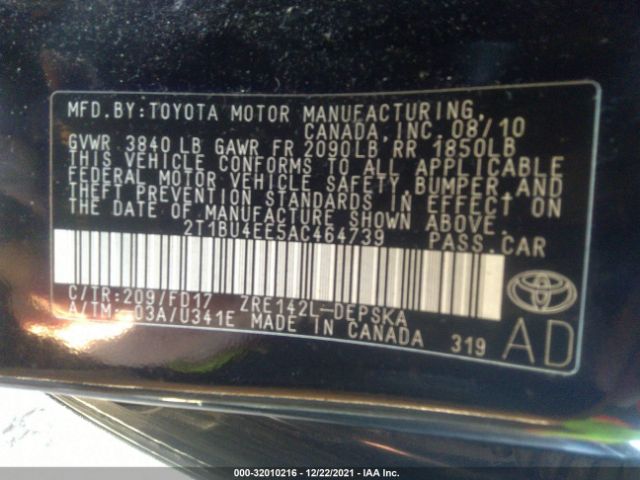 Photo 8 VIN: 2T1BU4EE5AC464739 - TOYOTA COROLLA 