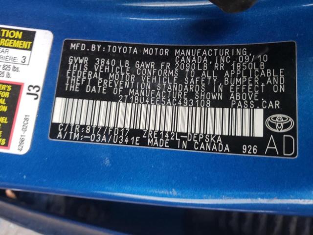 Photo 9 VIN: 2T1BU4EE5AC493108 - TOYOTA COROLLA BA 