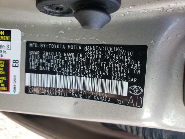 Photo 9 VIN: 2T1BU4EE5AC497367 - TOYOTA COROLLA BA 