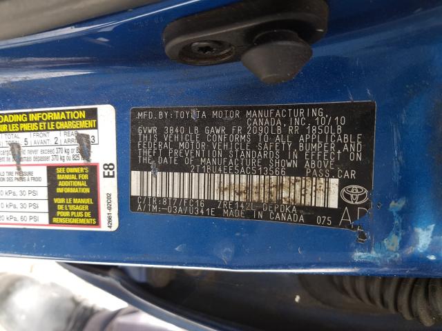 Photo 9 VIN: 2T1BU4EE5AC513566 - TOYOTA COROLLA BA 