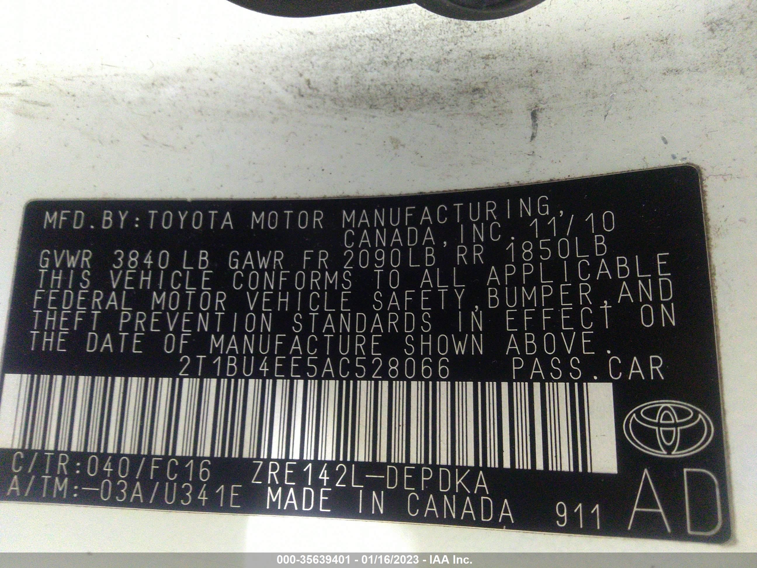 Photo 8 VIN: 2T1BU4EE5AC528066 - TOYOTA COROLLA 