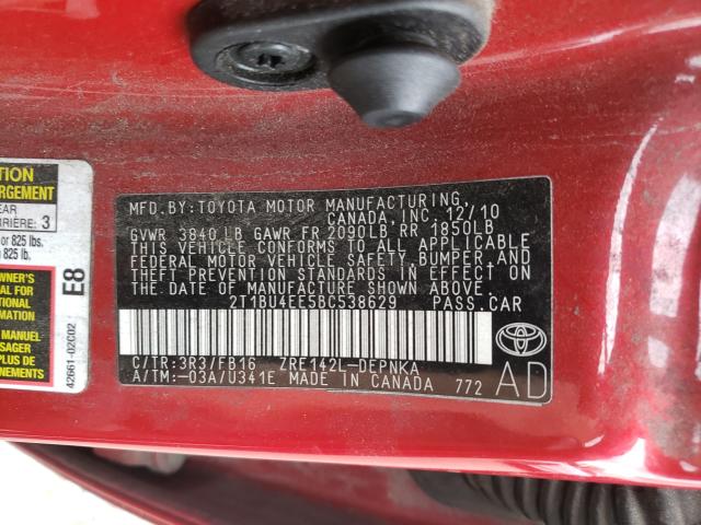 Photo 9 VIN: 2T1BU4EE5BC538629 - TOYOTA COROLLA BA 