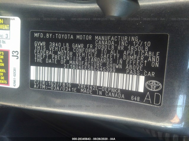 Photo 8 VIN: 2T1BU4EE5BC545399 - TOYOTA COROLLA 