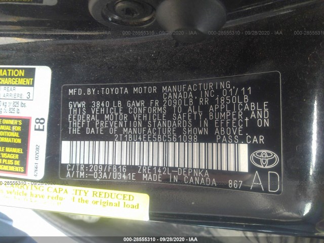 Photo 8 VIN: 2T1BU4EE5BC561098 - TOYOTA COROLLA 