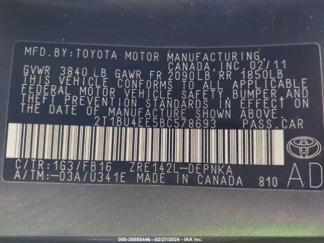 Photo 8 VIN: 2T1BU4EE5BC578693 - TOYOTA COROLLA 