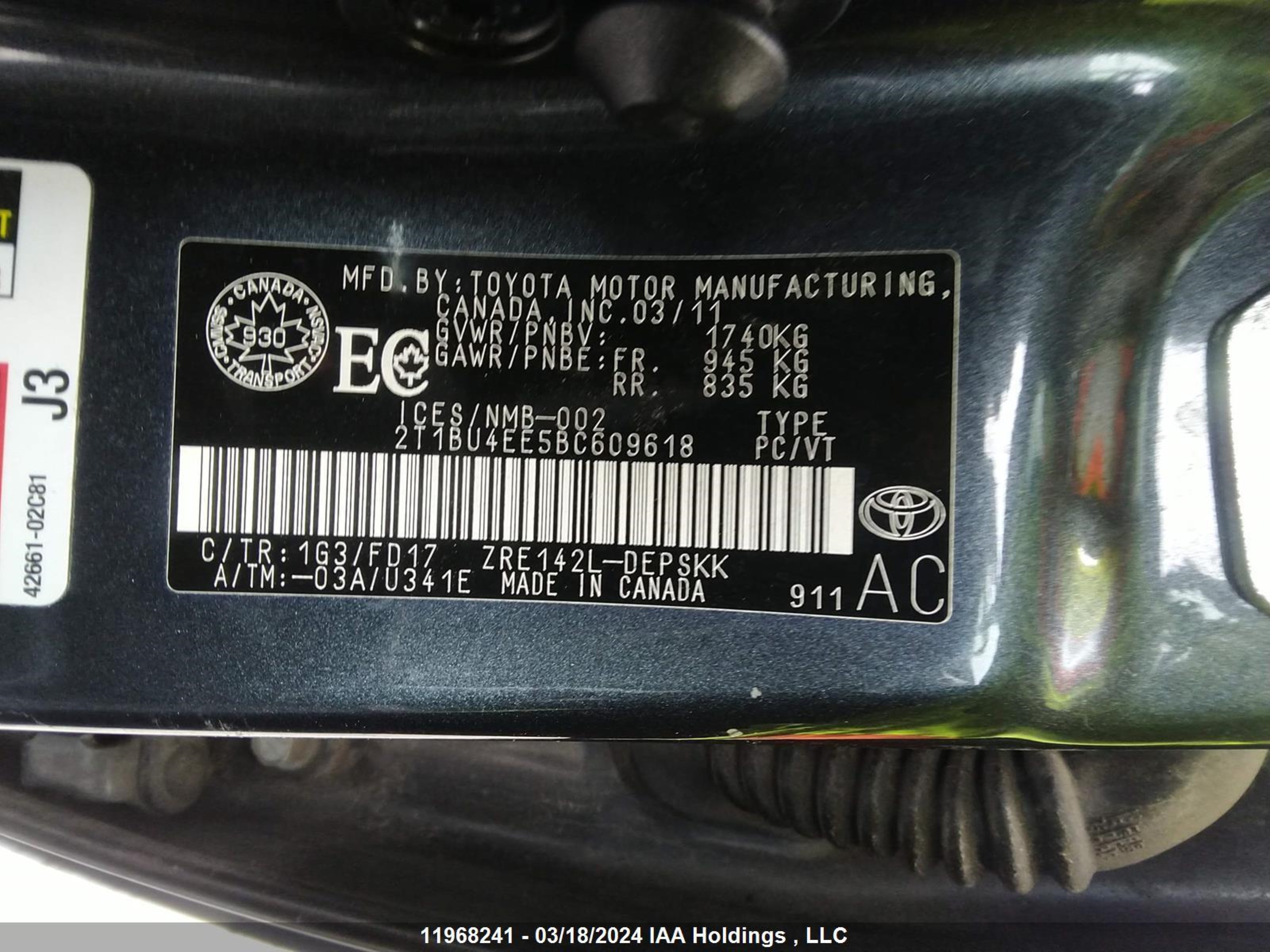 Photo 8 VIN: 2T1BU4EE5BC609618 - TOYOTA COROLLA 