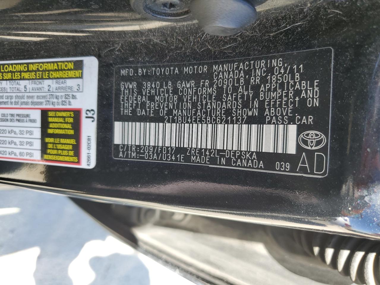 Photo 11 VIN: 2T1BU4EE5BC621137 - TOYOTA COROLLA 