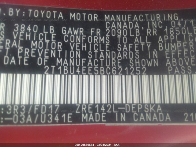 Photo 8 VIN: 2T1BU4EE5BC621252 - TOYOTA COROLLA 