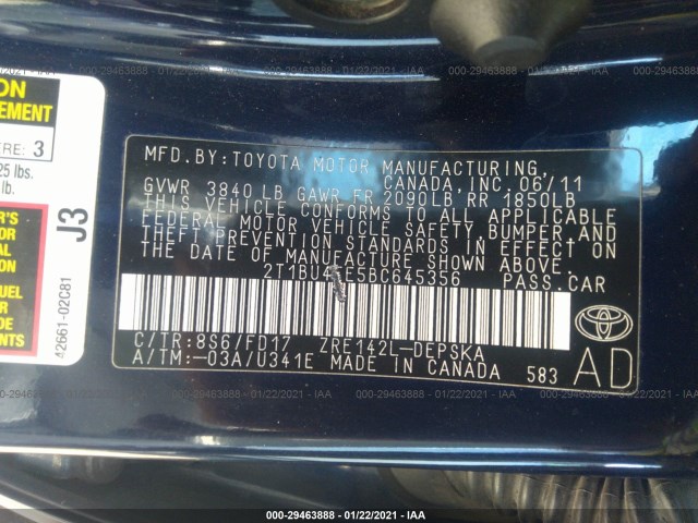 Photo 8 VIN: 2T1BU4EE5BC645356 - TOYOTA COROLLA 