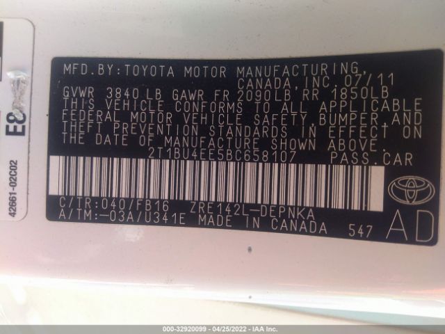 Photo 8 VIN: 2T1BU4EE5BC658107 - TOYOTA COROLLA 