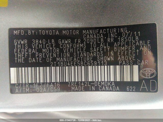 Photo 8 VIN: 2T1BU4EE5BC659113 - TOYOTA COROLLA 