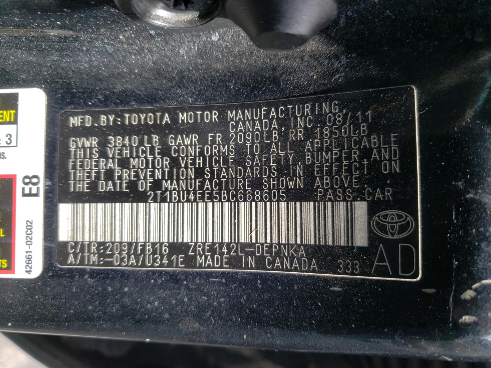 Photo 9 VIN: 2T1BU4EE5BC668605 - TOYOTA COROLLA BA 