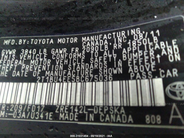 Photo 8 VIN: 2T1BU4EE5BC675036 - TOYOTA COROLLA 