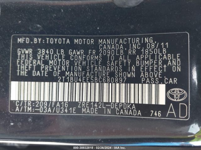 Photo 8 VIN: 2T1BU4EE5BC680897 - TOYOTA COROLLA 