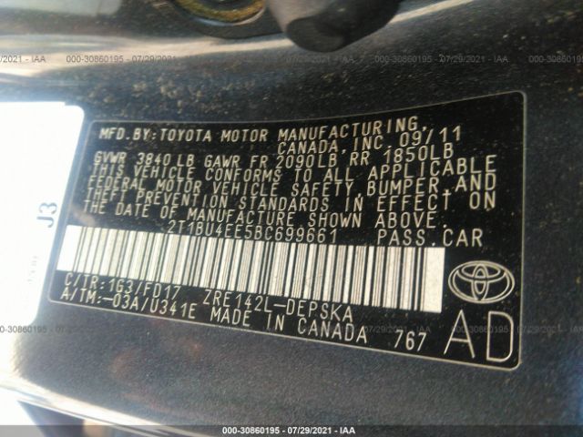 Photo 8 VIN: 2T1BU4EE5BC699661 - TOYOTA COROLLA 