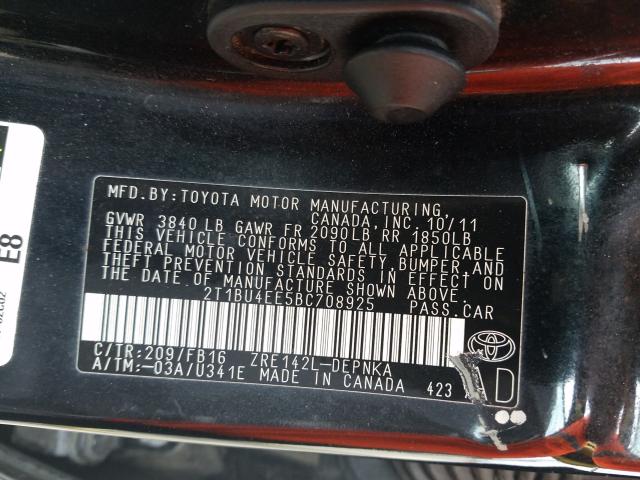 Photo 9 VIN: 2T1BU4EE5BC708925 - TOYOTA COROLLA BA 