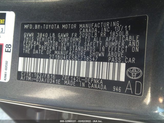 Photo 8 VIN: 2T1BU4EE5BC718547 - TOYOTA COROLLA 