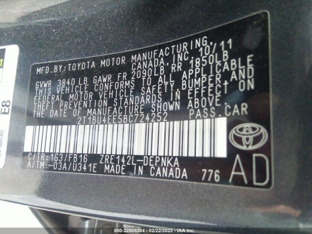 Photo 8 VIN: 2T1BU4EE5BC724252 - TOYOTA COROLLA 