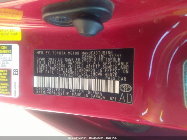 Photo 8 VIN: 2T1BU4EE5BC739978 - TOYOTA COROLLA 