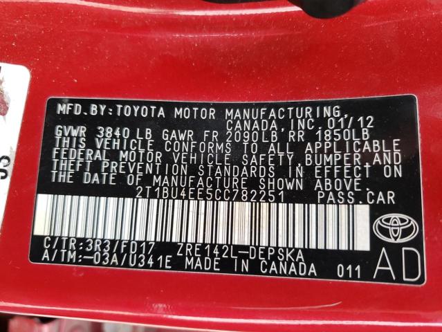 Photo 9 VIN: 2T1BU4EE5CC782251 - TOYOTA COROLLA S 