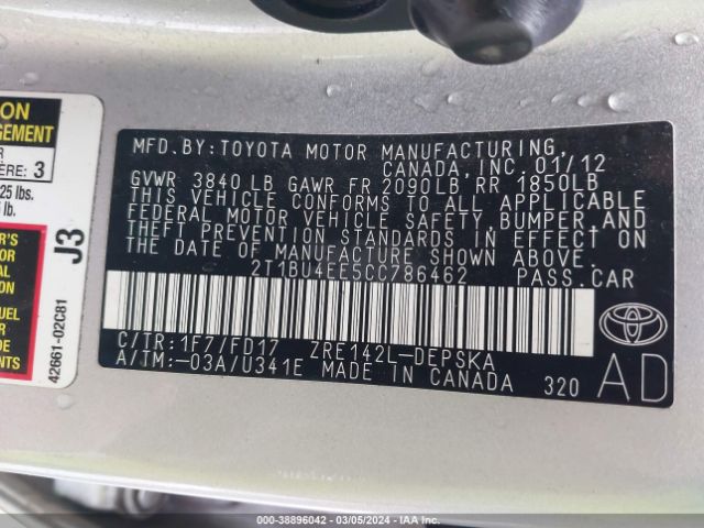 Photo 8 VIN: 2T1BU4EE5CC786462 - TOYOTA COROLLA 