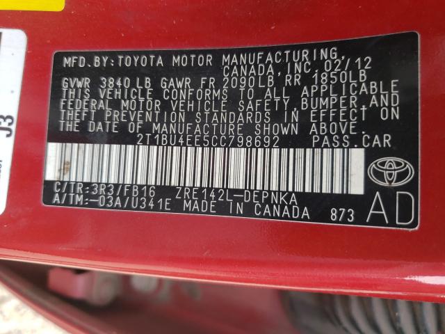 Photo 9 VIN: 2T1BU4EE5CC798692 - TOYOTA COROLLA BA 