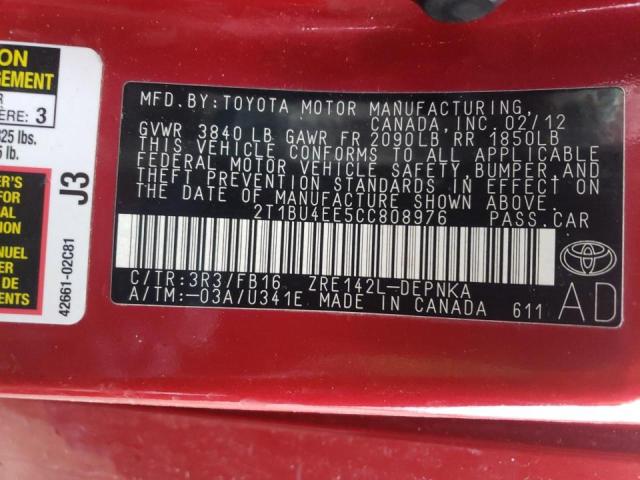 Photo 12 VIN: 2T1BU4EE5CC808976 - TOYOTA COROLLA BA 