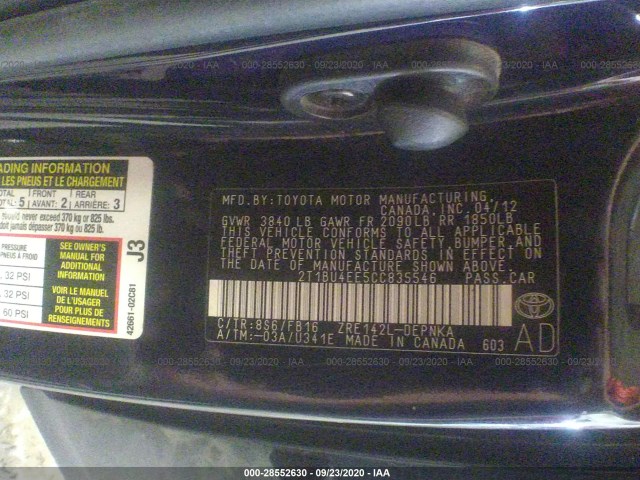 Photo 8 VIN: 2T1BU4EE5CC835546 - TOYOTA COROLLA 