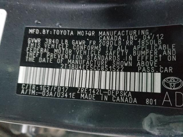 Photo 9 VIN: 2T1BU4EE5CC851522 - TOYOTA COROLLA BA 