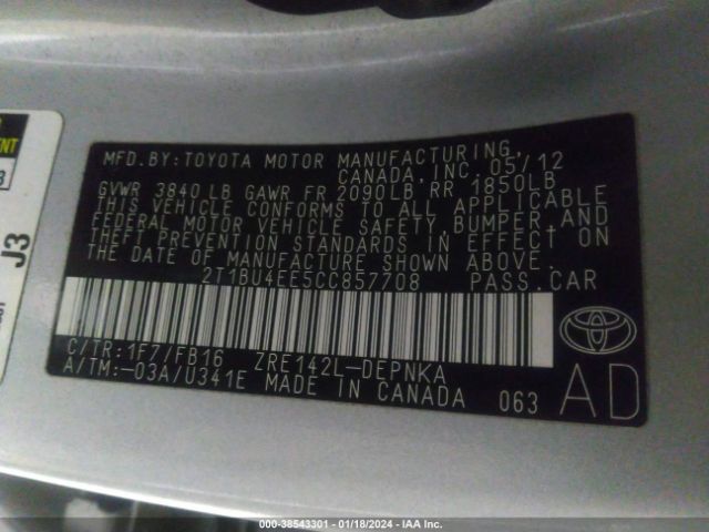 Photo 8 VIN: 2T1BU4EE5CC857708 - TOYOTA COROLLA 