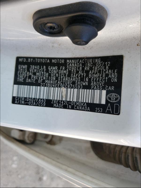 Photo 9 VIN: 2T1BU4EE5CC875593 - TOYOTA COROLLA BA 