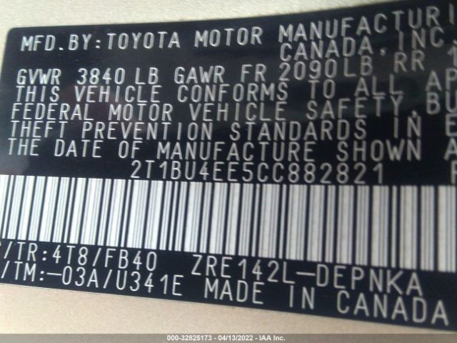 Photo 8 VIN: 2T1BU4EE5CC882821 - TOYOTA COROLLA 