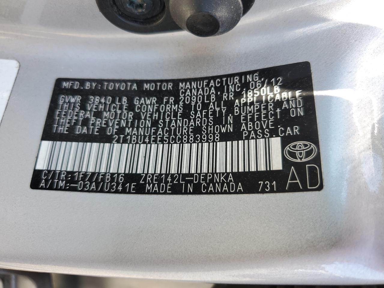 Photo 11 VIN: 2T1BU4EE5CC883998 - TOYOTA COROLLA 