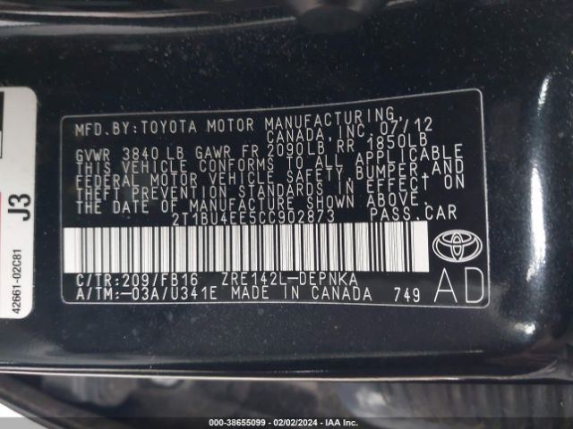 Photo 8 VIN: 2T1BU4EE5CC902873 - TOYOTA COROLLA 