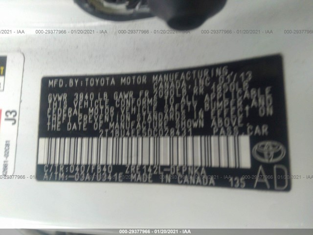 Photo 8 VIN: 2T1BU4EE5DC028431 - TOYOTA COROLLA 