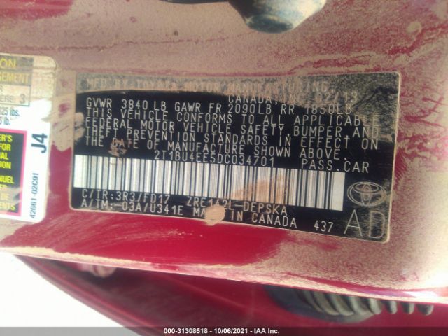 Photo 8 VIN: 2T1BU4EE5DC034701 - TOYOTA COROLLA 