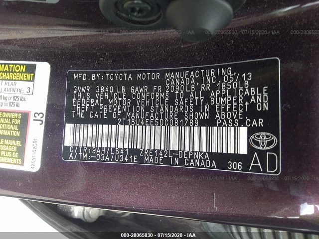 Photo 8 VIN: 2T1BU4EE5DC081789 - TOYOTA COROLLA 