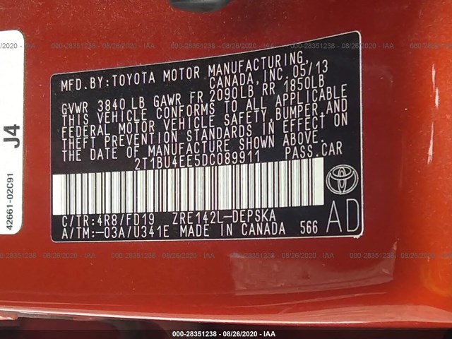 Photo 8 VIN: 2T1BU4EE5DC089911 - TOYOTA COROLLA 