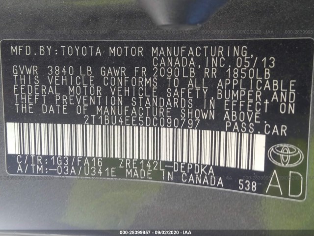 Photo 8 VIN: 2T1BU4EE5DC090797 - TOYOTA COROLLA 