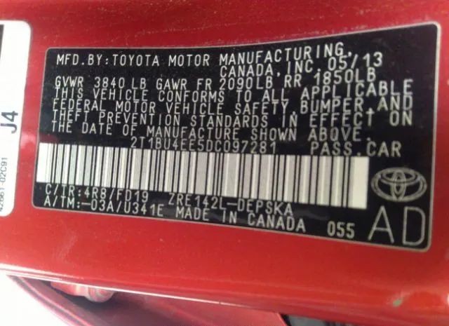 Photo 8 VIN: 2T1BU4EE5DC097281 - TOYOTA COROLLA 