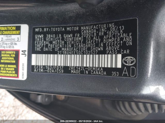 Photo 8 VIN: 2T1BU4EE5DC102527 - TOYOTA COROLLA 